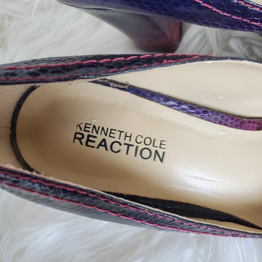 Kenneth Cole Reaction Purple Embossed Snakeskin Block High Heel Shoes SZ 8 - Picture 7 of 13